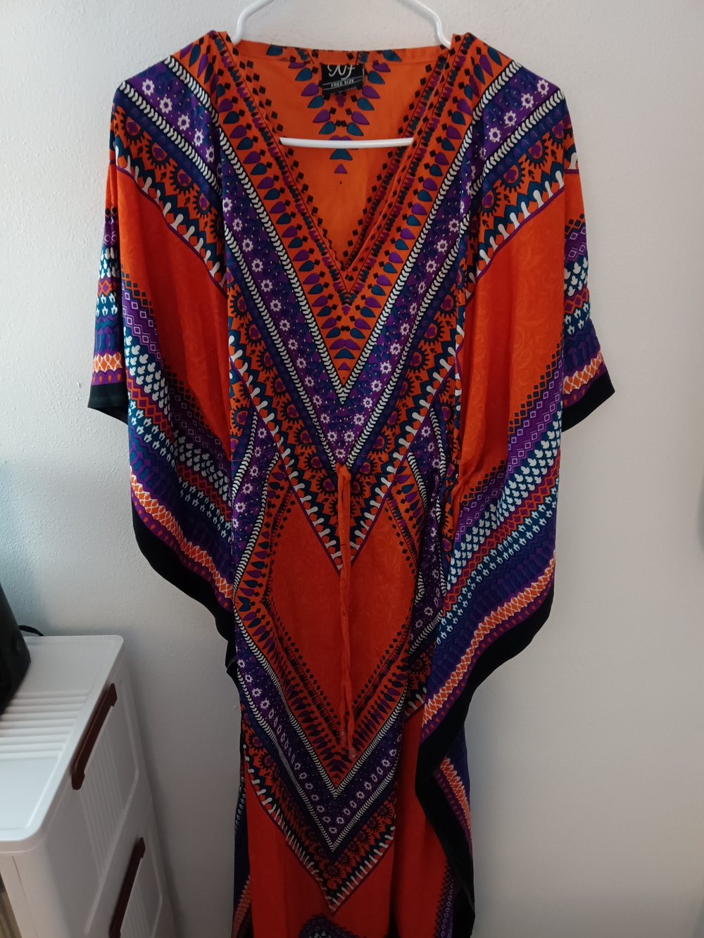 Otherwild Orange Boho V-Neck Maxi Dress with Purple & Blue Accents